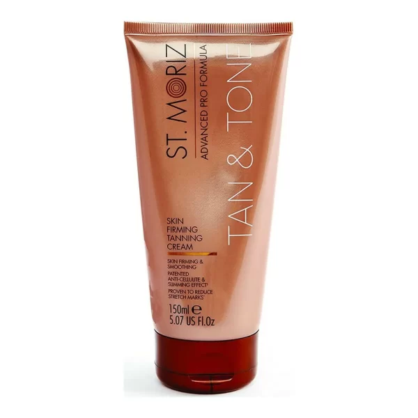 St Moriz Advanced Tan & Tone Skin Firming Tanning Cream. Unisex advanced Fake Tan with Anti-cellulite Effect, for all sin types - Light (150ml)