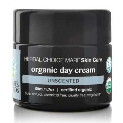 Nature's Brands Organic Day Cream (Unscented) by Herbal Choice Mari; 1.7 Fl Oz Glass Jar; Moisturizer For All Skin Types.